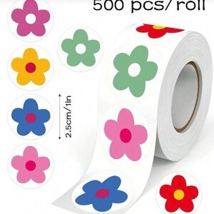 500 Colorful Flower Sticker Roll 6 Designs Happy Spring Colors Garden Crafts